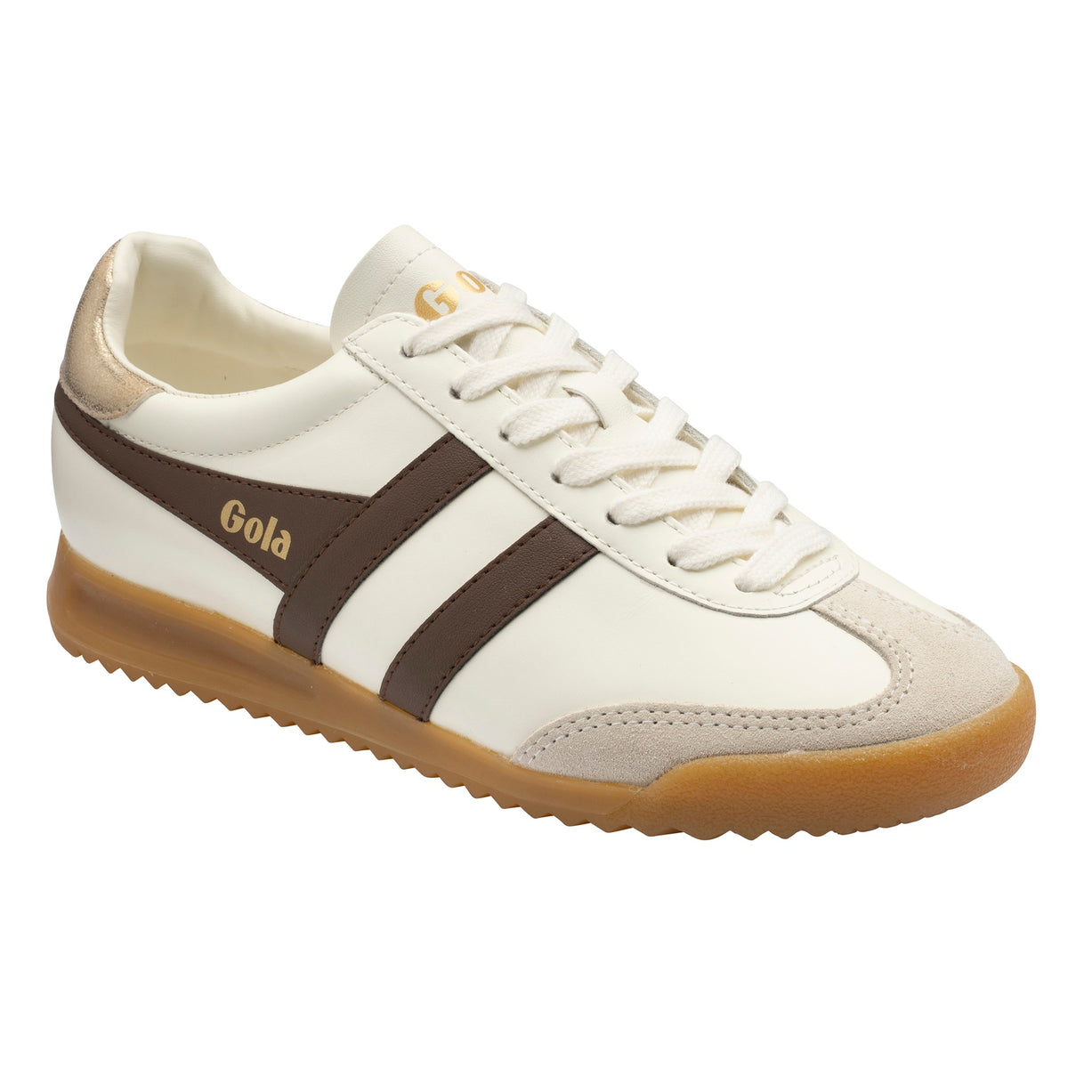 GOLA WOMEN TORPEDO LEATHER OFF WHITE/DARK BROWN/GOLD