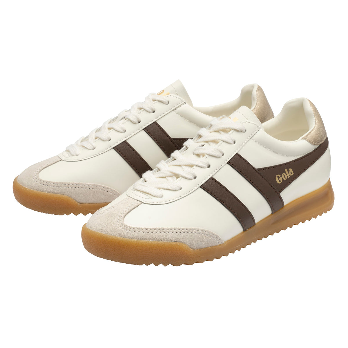 GOLA WOMEN TORPEDO LEATHER OFF WHITE/DARK BROWN/GOLD
