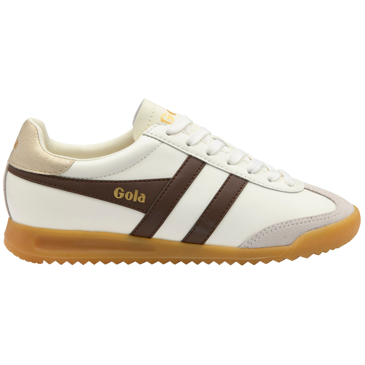 GOLA WOMEN TORPEDO LEATHER OFF WHITE/DARK BROWN/GOLD