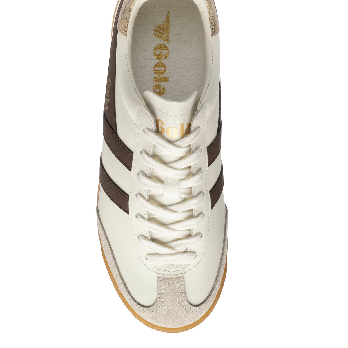 GOLA WOMEN TORPEDO LEATHER OFF WHITE/DARK BROWN/GOLD