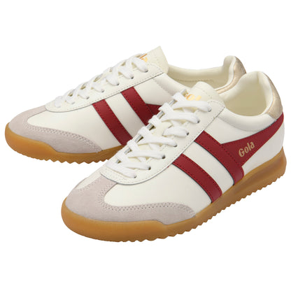 GOLA WOMEN TORPEDO LEATHER OFF WHITE/DEEP RED/GOLD