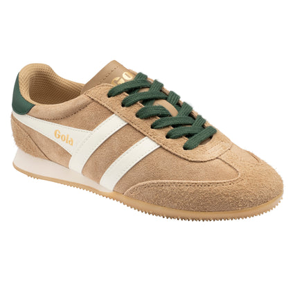 GOLA WOMEN SPRINTER SUEDE TRAINER LIGHT CARAMEL/OFF WHITE/EVERGREEN
