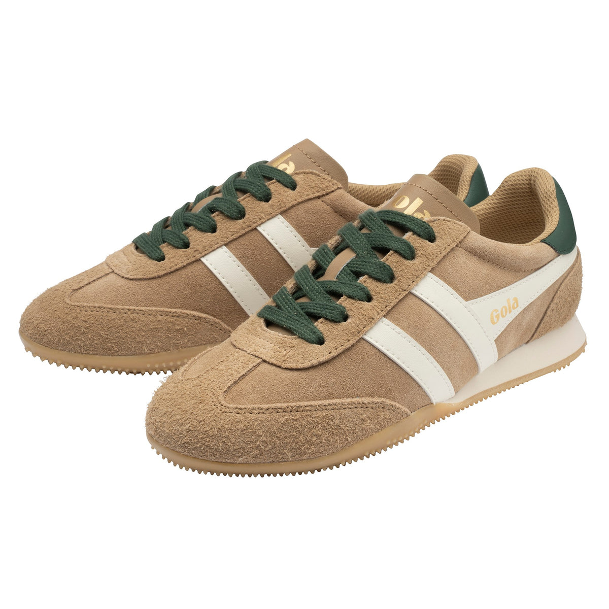 GOLA WOMEN SPRINTER SUEDE TRAINER LIGHT CARAMEL/OFF WHITE/EVERGREEN