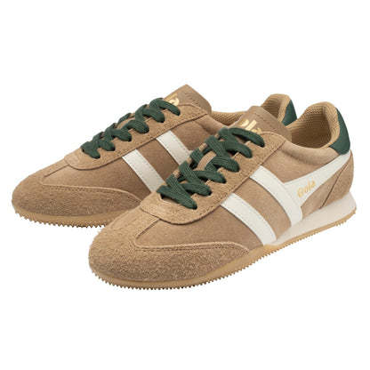 GOLA WOMEN SPRINTER SUEDE TRAINER LIGHT CARAMEL/OFF WHITE/EVERGREEN