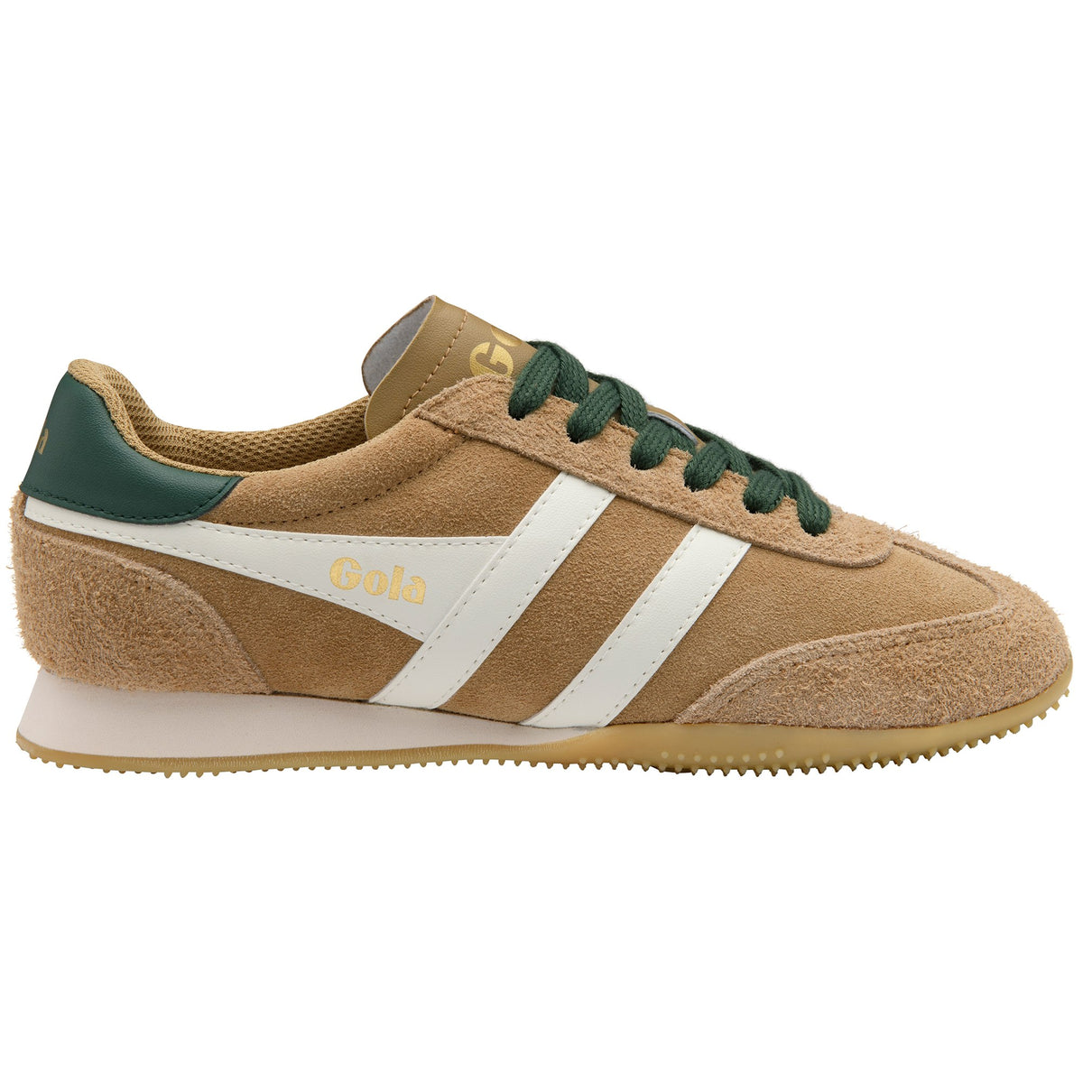 GOLA WOMEN SPRINTER SUEDE TRAINER LIGHT CARAMEL/OFF WHITE/EVERGREEN