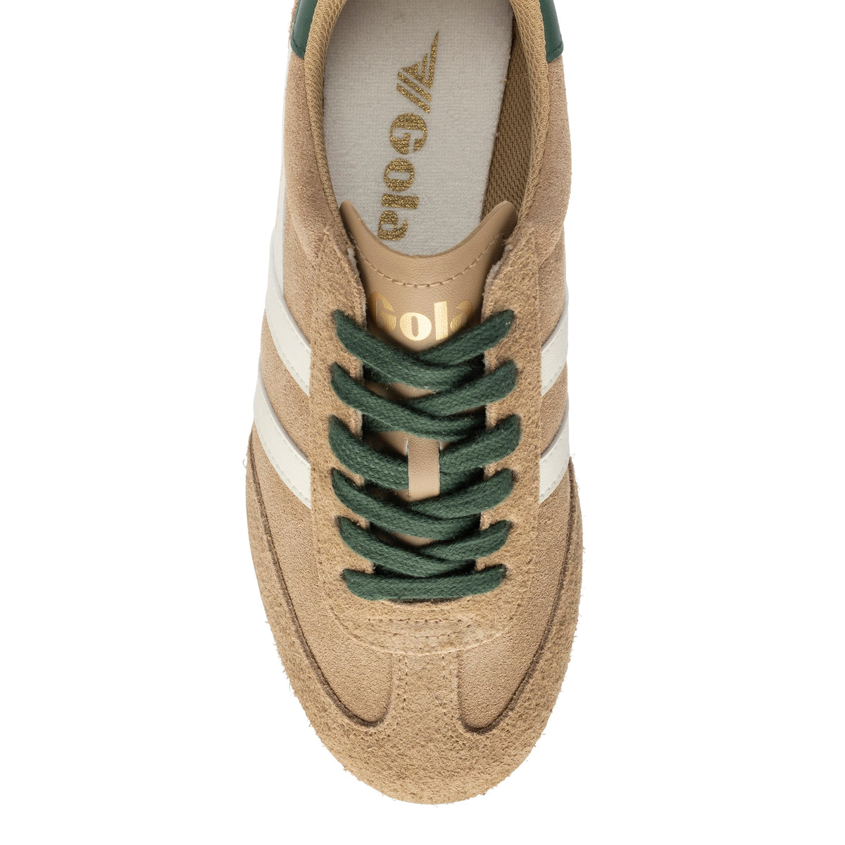 GOLA WOMEN SPRINTER SUEDE TRAINER LIGHT CARAMEL/OFF WHITE/EVERGREEN