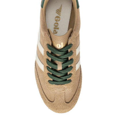 GOLA WOMEN SPRINTER SUEDE TRAINER LIGHT CARAMEL/OFF WHITE/EVERGREEN
